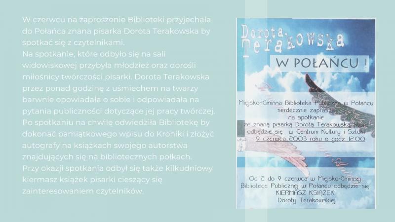 Zdjęcie kolorowe, fragment prezentacji Dorota Terakowska w Bibliotece w Połańcu