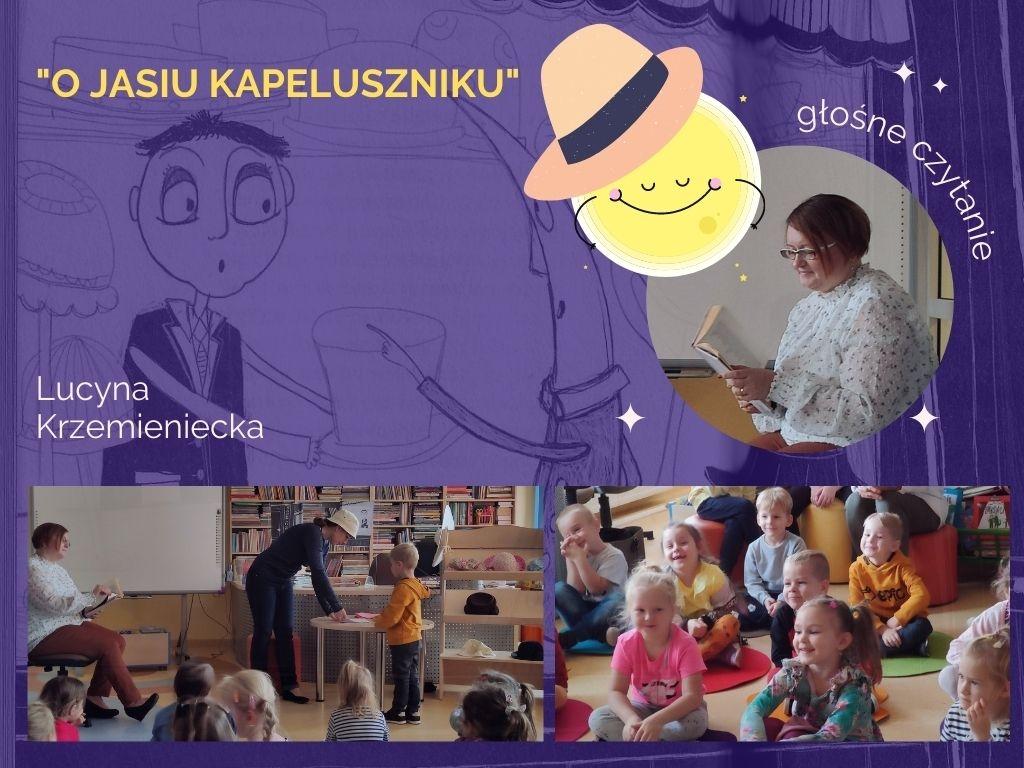 Zdjęcie kolorowe, strona prezentacji, przedszkolaki w bibliotece w Połańcu