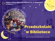 Zdjęcie kolorowe, strona prezentacji, przedszkolaki w bibliotece w Połańcu