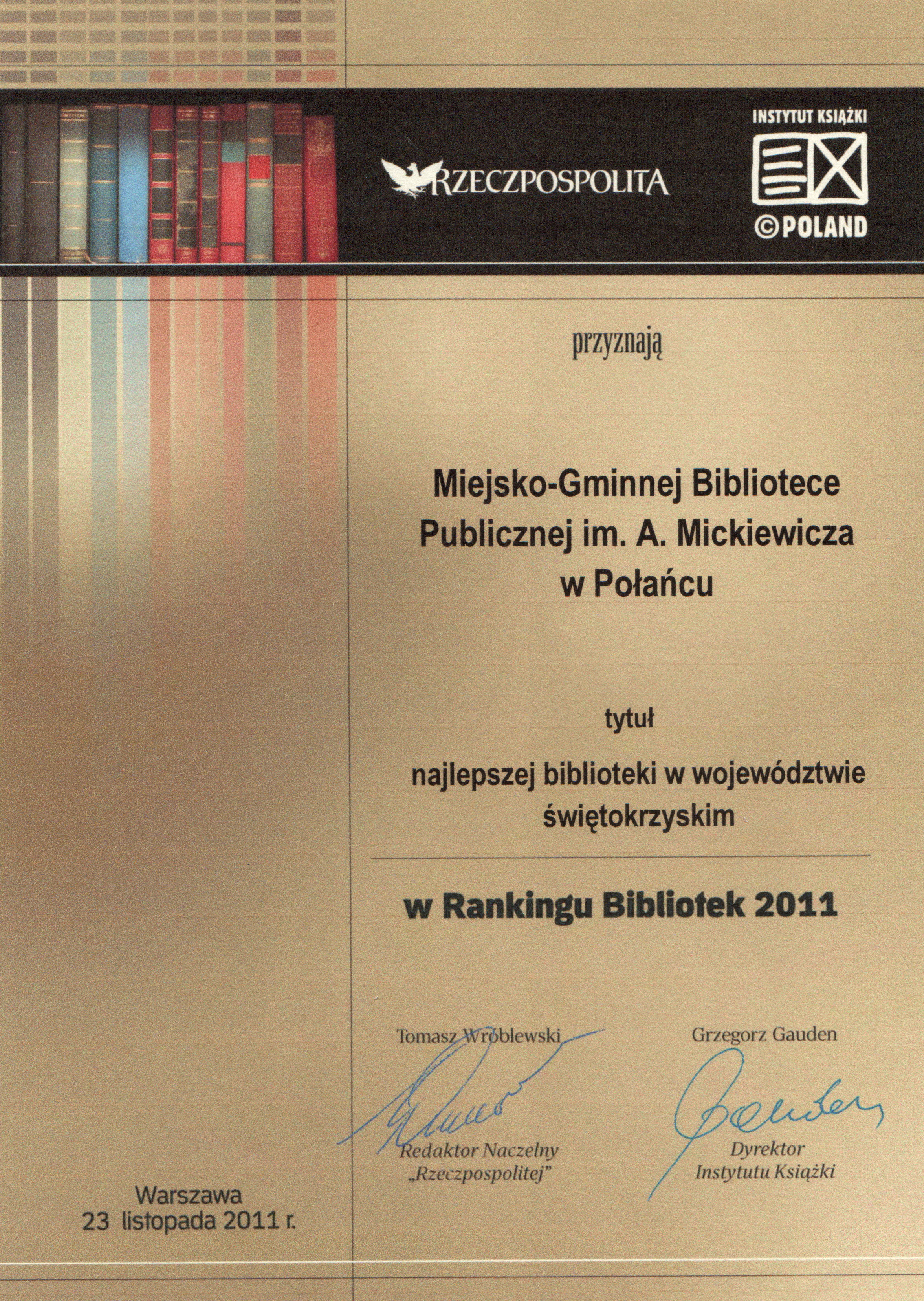 Najlepsza biblioteka województwa świętokrzyskeigo 2011